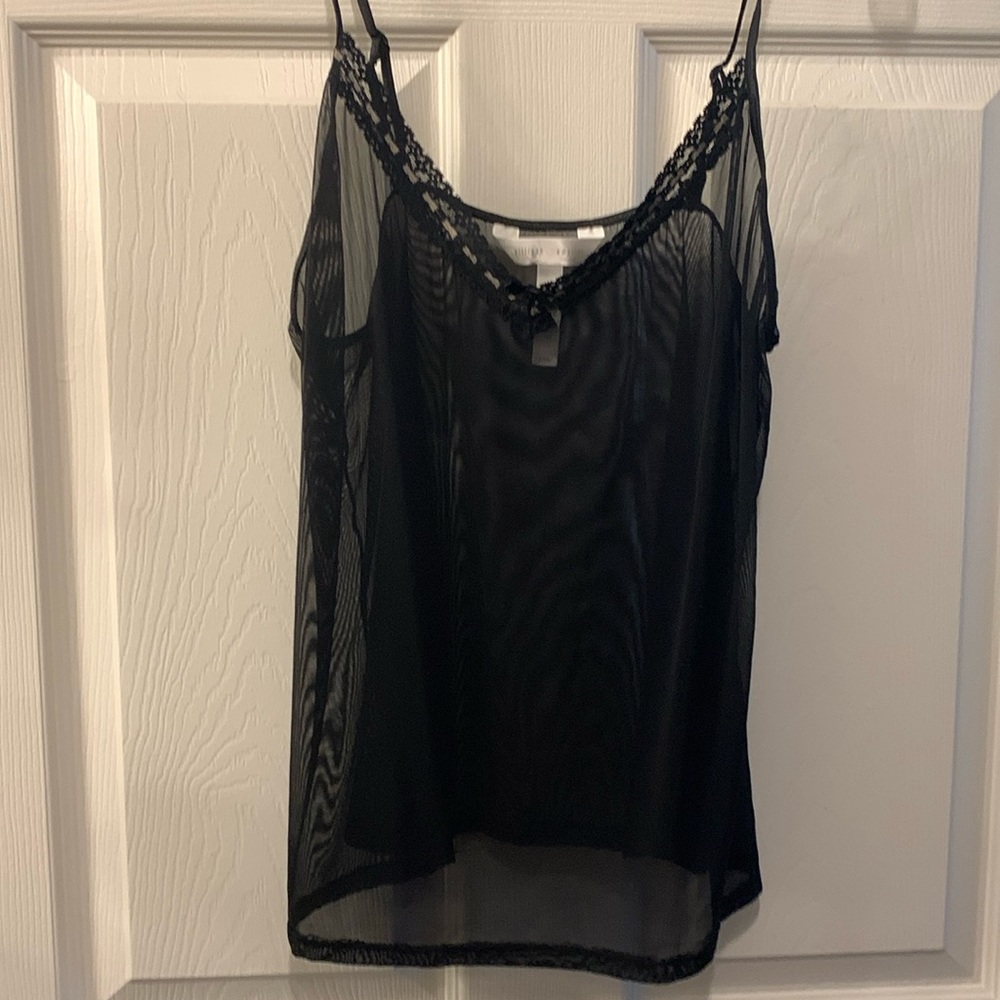 VINTAGE CAMISOLE GILLIGAN O’MALLEY SHEER BLK/CRM FRENCH STITCH SZ 2XL NWOT NYLON